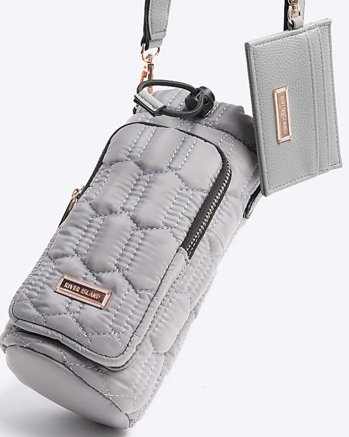 Grey quilted bottle holder bag