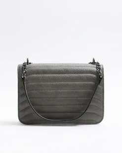 Grey quilted chain shoulder bag
