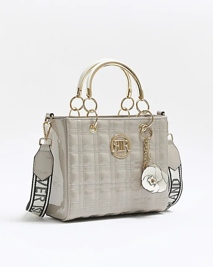 Grey quilted corsage tote bag