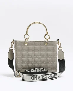 Grey quilted corsage tote bag