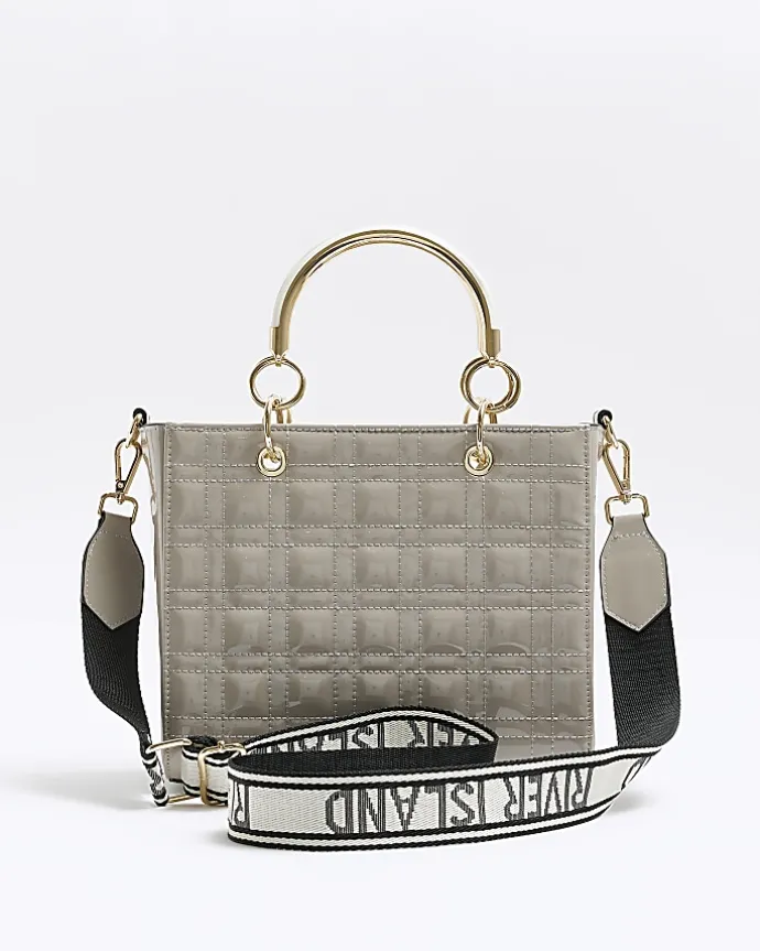 Grey quilted corsage tote bag