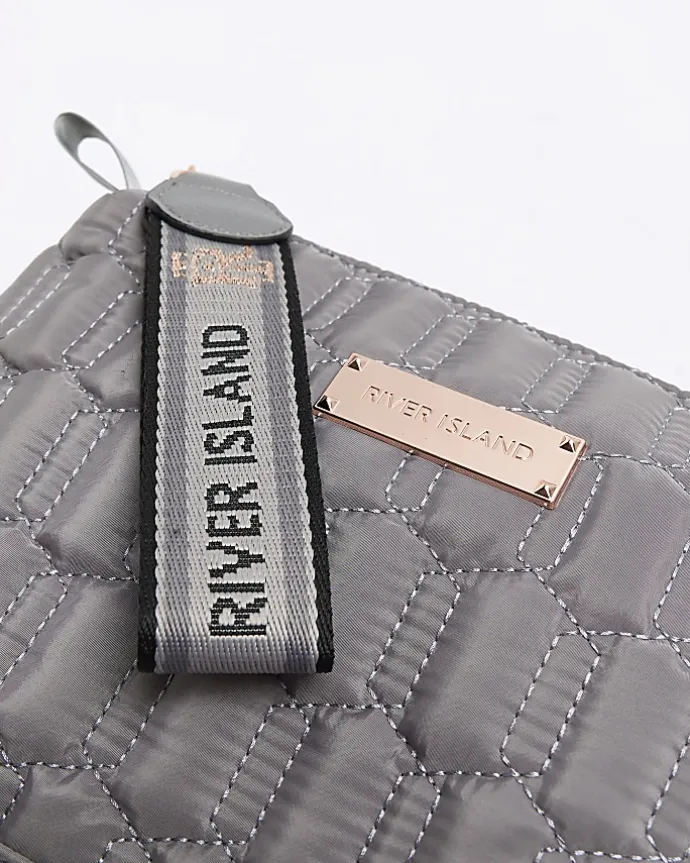 Grey quilted makeup bag