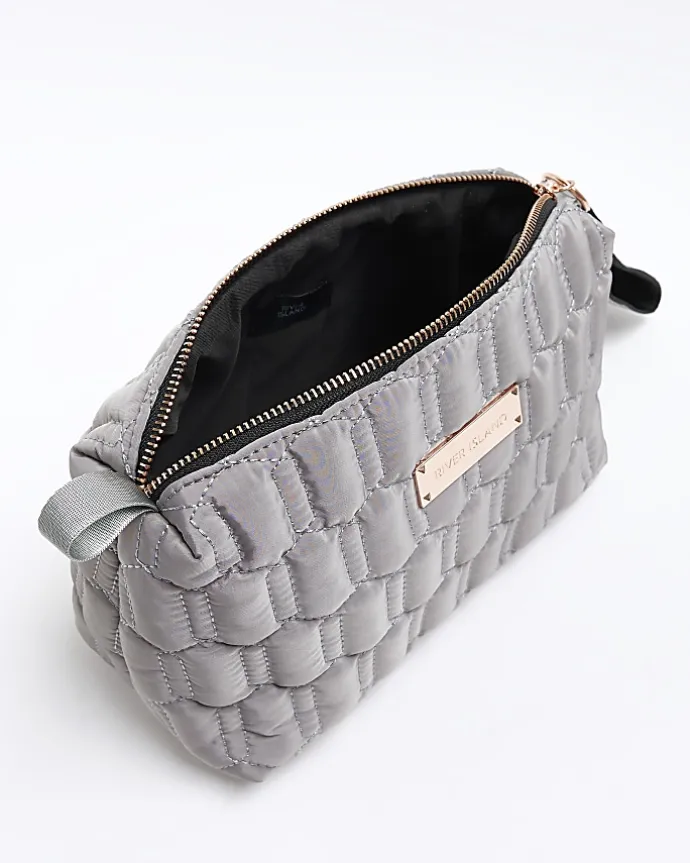 Grey quilted makeup bag