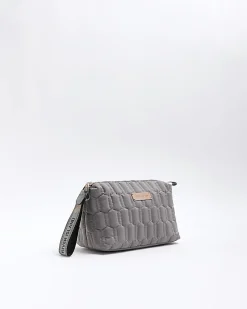 Grey quilted makeup bag