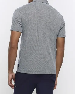 Grey regular fit Herringbone half zip polo