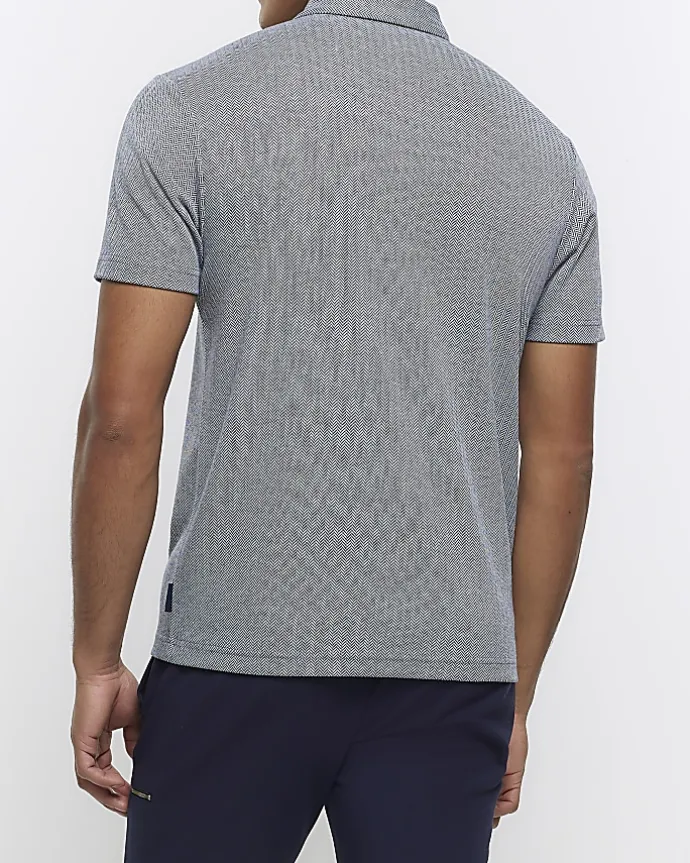 Grey regular fit Herringbone half zip polo