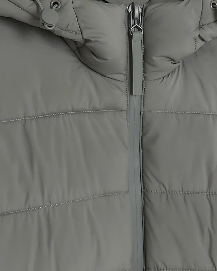 Grey regular fit hooded puffer jacket