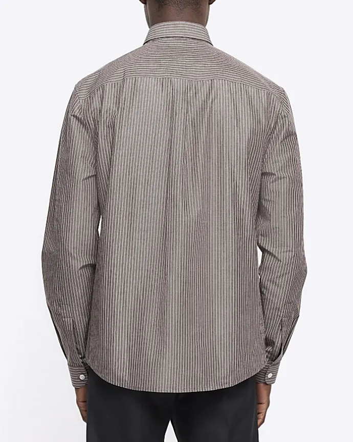 Grey regular fit stripe long sleeve shirt