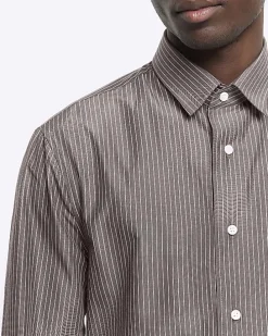 Grey regular fit stripe long sleeve shirt