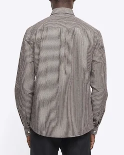 Grey regular fit stripe long sleeve shirt