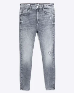 Grey ripped high waisted super skinny jeans