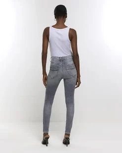Grey ripped high waisted super skinny jeans
