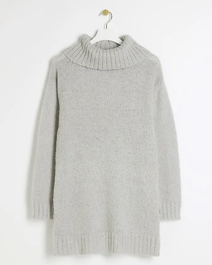 Grey roll neck jumper dress mini
