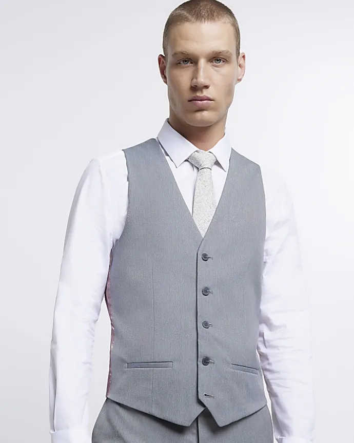 Grey skinny fit twill waistcoat