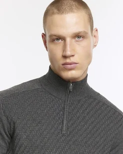 Grey slim fit cable half zip jumper