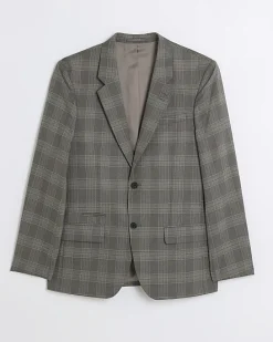 Grey slim fit check suit jacket