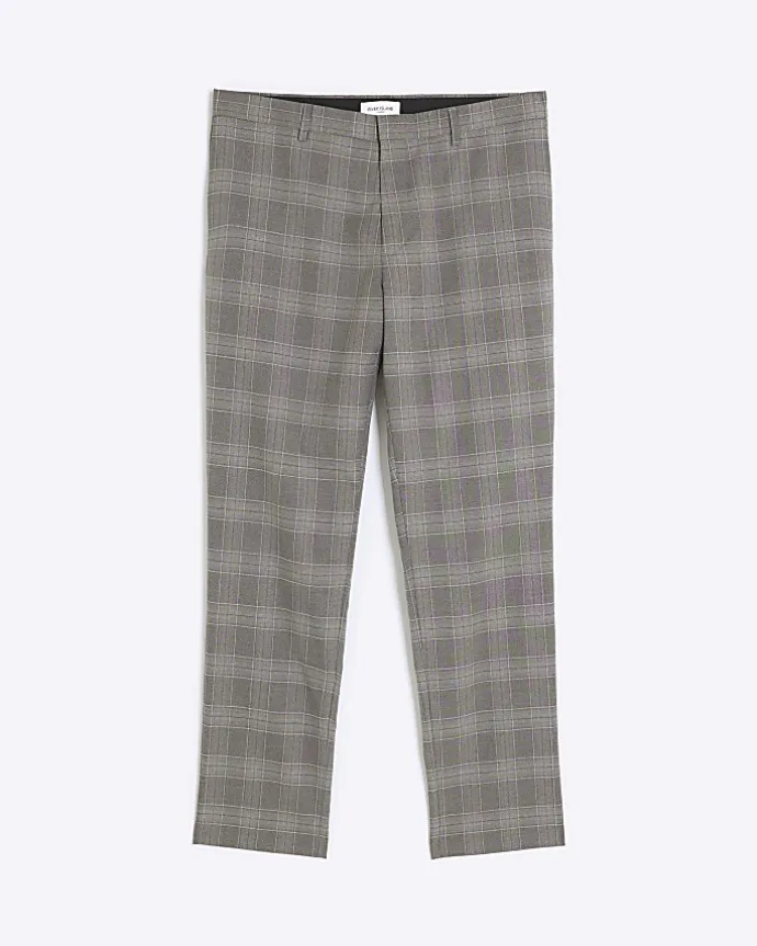 Grey slim fit check suit trousers