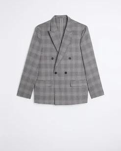 Grey slim fit check suit jacket