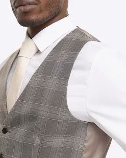 Grey slim fit check waistcoat