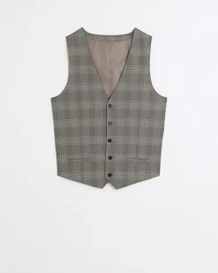 Grey slim fit check waistcoat