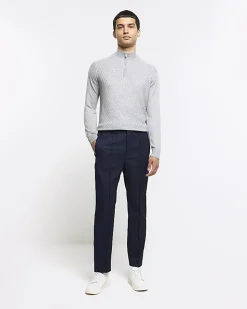 Grey slim fit diagonal half zip jumper