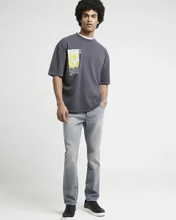 Grey slim fit faded jeans