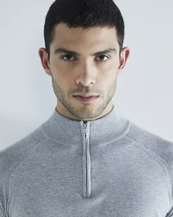 Grey slim fit half zip jumper
