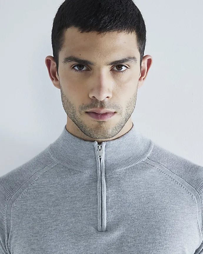 Grey slim fit half zip jumper