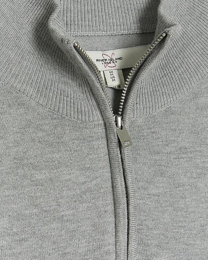 Grey slim fit half zip jumper