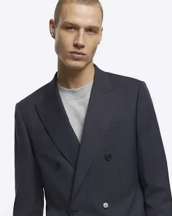 Grey slim fit herringbone suit jacket