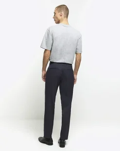 Grey slim fit herringbone suit trousers