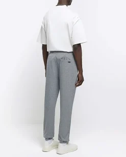 Grey slim fit smart herringbone joggers