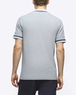 Grey slim fit taped baseball collar polo