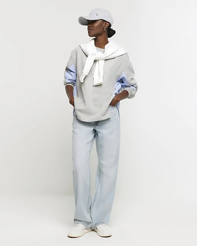 Grey stripe hybrid sweatshirt