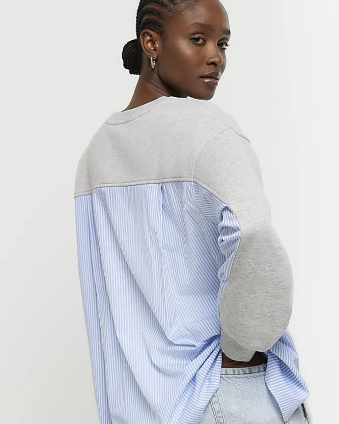 Grey stripe hybrid sweatshirt
