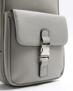 Grey textured cross body bag