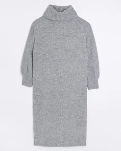 Grey textured roll neck jumper midi dress