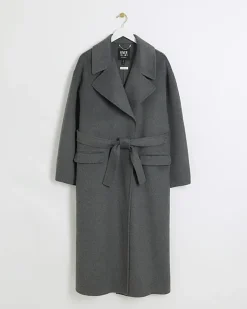 Grey wool blend belted coat