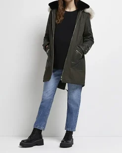 Khaki 3 in 1 maternity hooded parka coat