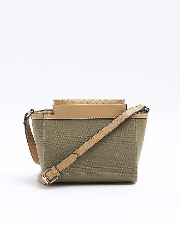Khaki canvas embossed RI cross body bag