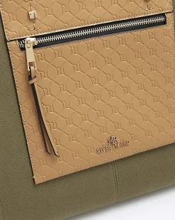 Khaki canvas embossed RI shopper bag