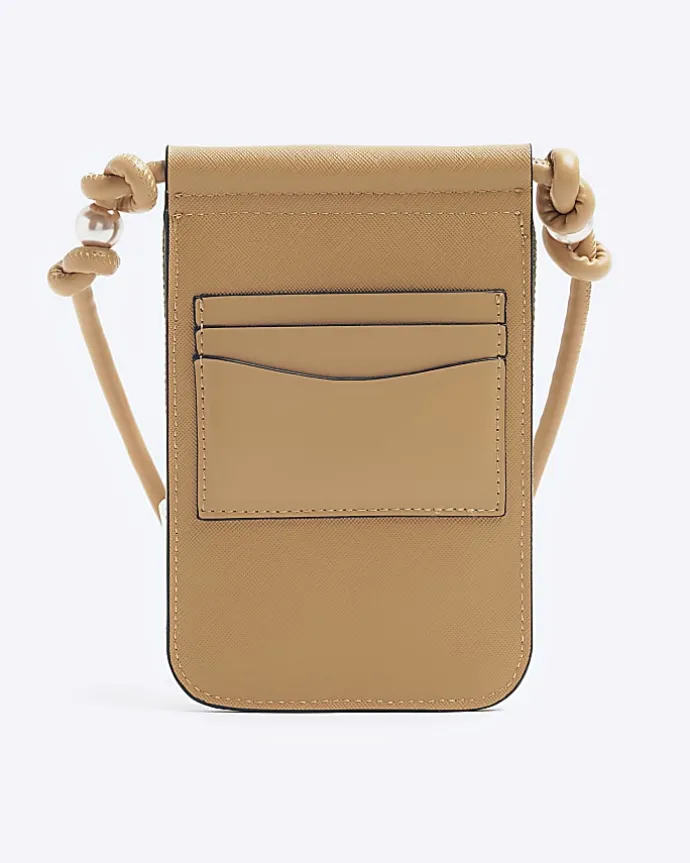 Khaki canvas phone cross body bag