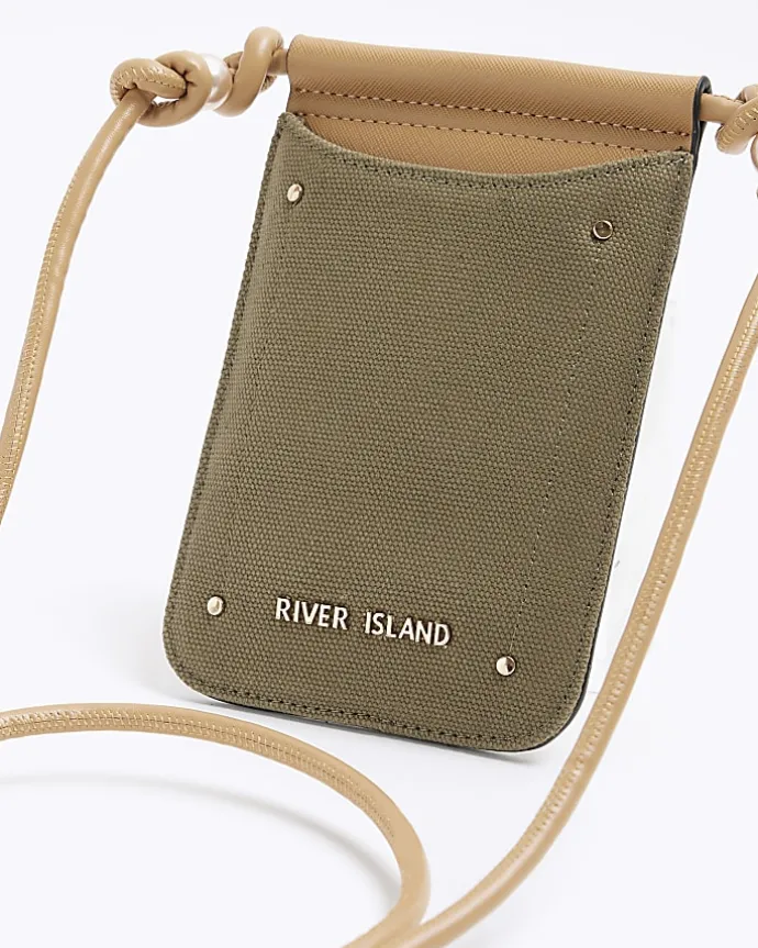 Khaki canvas phone cross body bag