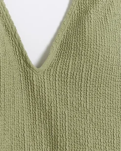 Khaki crinkle plunge swimsuit
