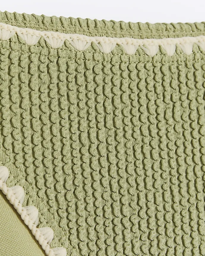 Khaki crinkle tie side bikini bottoms