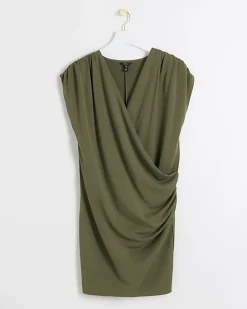 Khaki drape wrap bodycon mini dress