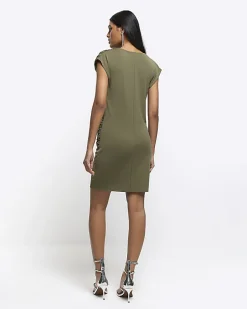 Khaki drape wrap bodycon mini dress