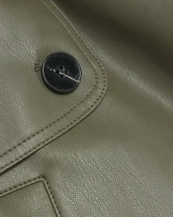 Khaki faux leather crop trench coat