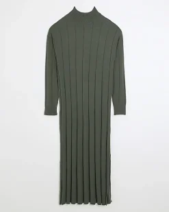 Khaki high neck jumper maxi dress