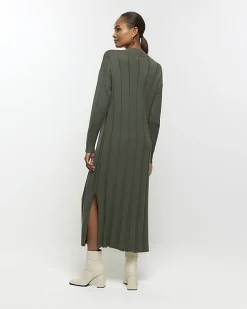 Khaki high neck jumper maxi dress